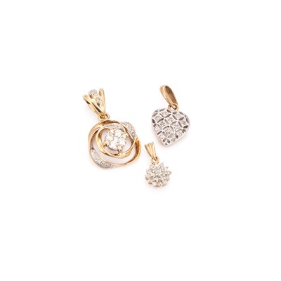 Lot 764 - THREE 9 CARAT GOLD DIAMOND PENDANTS