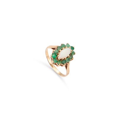 Lot 598 - A 9 CARAT GOLD OPAL AND EMERALD RING