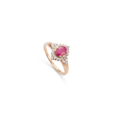 Lot 878 - A 9 CARAT GOLD RUBY AND DIAMOND CLUSTER RING