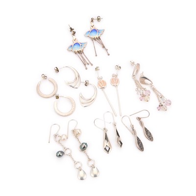 Lot 782 - A GROUP OF SILVER SCOTTISH AND CELTIC PAIRS OF EARRINGS