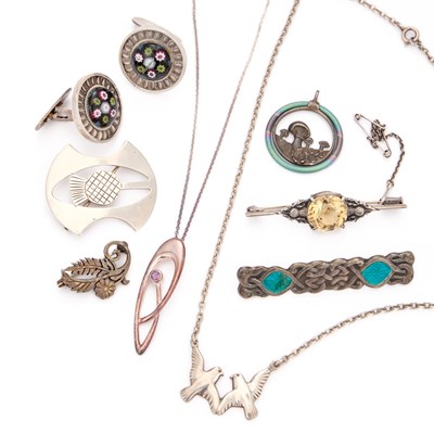 Lot 755 - A GROUP OF SILVER SCOTTISH AND CELTIC JEWELLERY