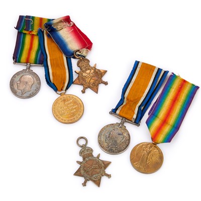 Lot 15 - TWO FIRST WORLD WAR MEDAL TRIOS