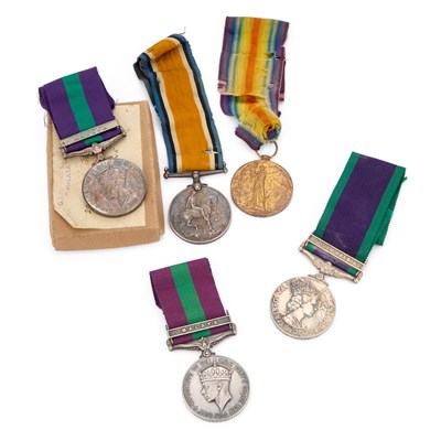 Lot 17 - A FIRST WORLD WAR PAIR AND GEORGE VI GENERAL SERVICE FAMILY MEDAL GROUP AND TWO OTHER MEDALS