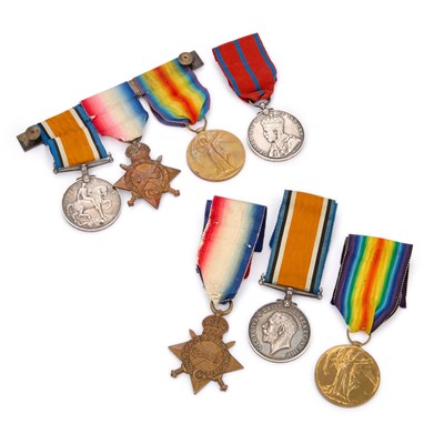 Lot 24 - TWO FIRST WORLD WAR MEDAL TRIOS