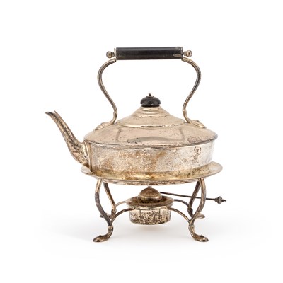 Lot 268 - AN ART NOUVEAU SILVER SPIRIT KETTLE ON STAND