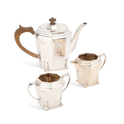 Lot 381 - AN ART DECO SILVER THREE-PIECE TEA SERVICE