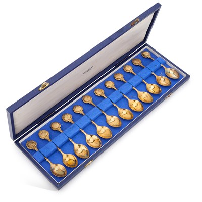 Lot 250 - A SET OF TWELVE ELIZABETH II SILVER-GILT SPOONS