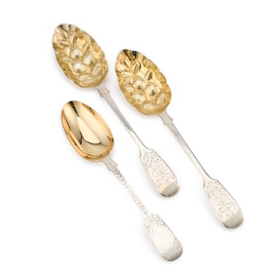 Lot 428 - A PAIR OF VICTORIAN SILVER BERRY SPOONS AND ANOTHER