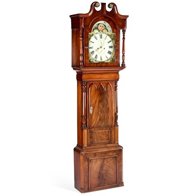 Lot 1131 - A 19TH CENTURY MAHOGANY EIGHT-DAY LONGCASE CLOCK