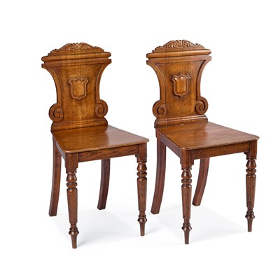 Lot 1164 - A PAIR OF 19TH CENTURY OAK HALL CHAIRS