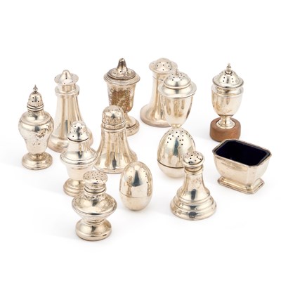 Lot 407 - A COLLECTION OF THIRTEEN ASSORTED SILVER SALTS AND PEPPERS