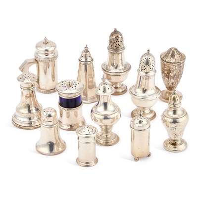 Lot 358 - A COLLECTION OF THIRTEEN ASSORTED SILVER SALTS AND PEPPERS