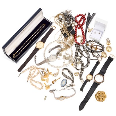 Lot 830 - A COLLECTION OF WATCHES, SILVER JEWELLERY AND COSTUME JEWELLERY