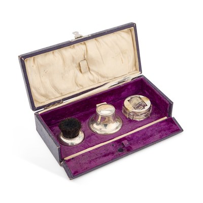 Lot 297 - A GEORGE V SILVER-MOUNTED THREE-PIECE DESK SET