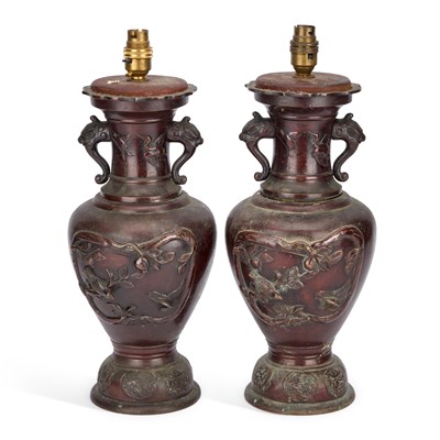 Lot 689 - A PAIR OF JAPANESE BRONZE VASES