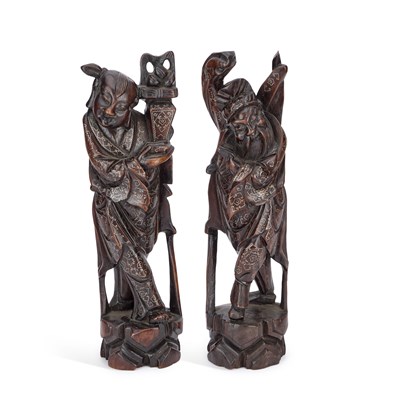 Lot 674 - A PAIR OF CHINESE CARVED HARDWOOD FIGURES