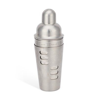 Lot 107 - A STAINLESS STEEL 'RECIPE' COCKTAIL SHAKER