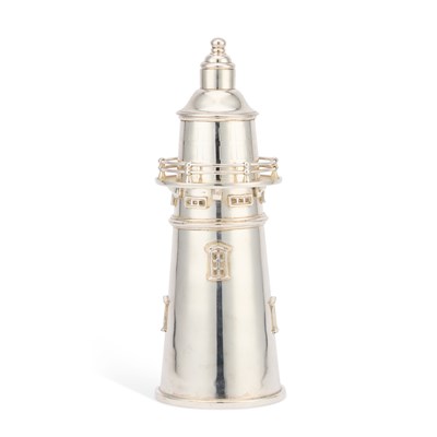 Lot 151 - A SILVER-PLATED NOVELTY LIGHTHOUSE COCKTAIL SHAKER
