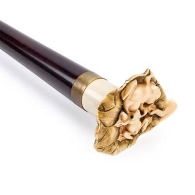 Lot 663 - A JAPANESE IVORY-MOUNTED WALKING CANE