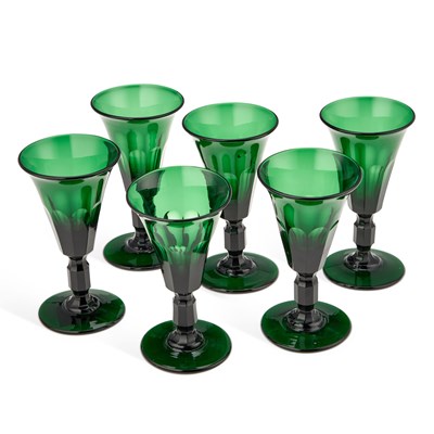Lot 35 - A SET OF SIX 19TH CENTURY BRISTOL GREEN GLASS WINES
