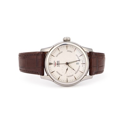 Lot 726 - A GENTS STEEL ORIS STRAP WATCH