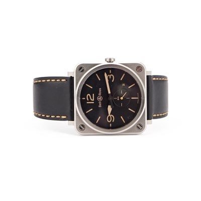 Lot 713 - A GENTS STEEL BELL & ROSS STRAP WATCH