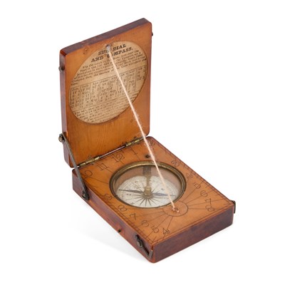 Lot 984 - AN EARLY 19TH CENTURY BOXWOOD CASED SUNDIAL AND COMPASS
