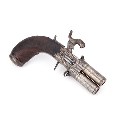 Lot 13 - A MID-19TH CENTURY DOUBLE-BARRELLED PERCUSSION PISTOL