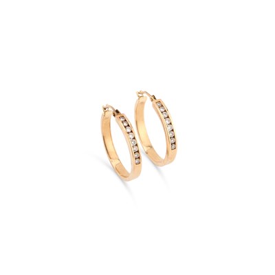 Lot 861 - A PAIR OF DIAMOND HOOP EARRINGS