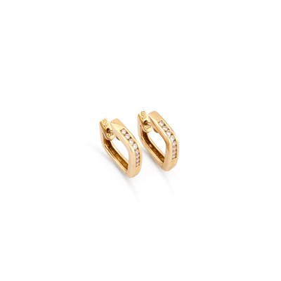 Lot 882 - A PAIR OF DIAMOND ANGULAR HOOP EARRINGS