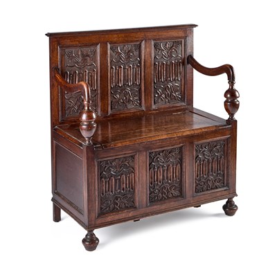Lot 1163 - A LATE 19TH CENTURY OAK SETTLE