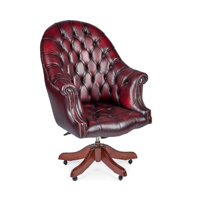 Lot 1159 - A CHESTERFIELD DEEP-BUTTONED OX-BLOOD LEATHER DIRECTORS' DESK CHAIR