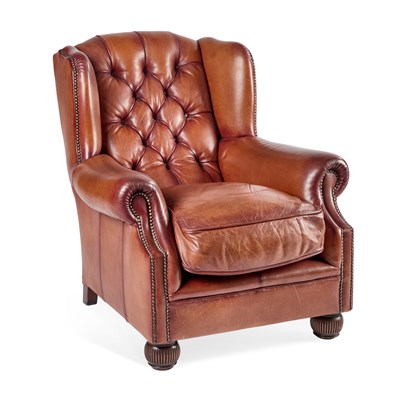 Lot 1189 - A TETRAD OSKAR CHESTERFIELD BROWN LEATHER ARMCHAIR