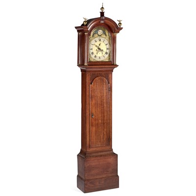Lot 1129 - A GEORGE III OAK EIGHT-DAY LONGCASE CLOCK