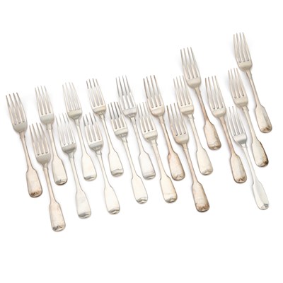Lot 463 - A COLLECTION OF EIGHTEEN SILVER FORKS, FIDDLE PATTERN