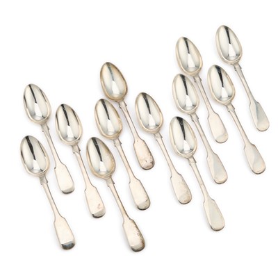 Lot 219 - A SET OF TWELVE VICTORIAN SILVER DESSERT SPOONS
