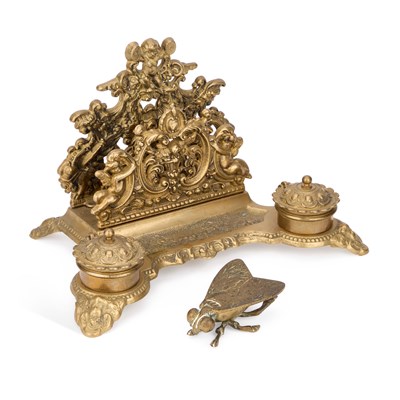 Lot 99 - A GILT-METAL INKSTAND