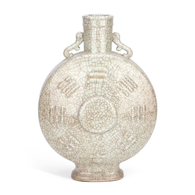 Lot 661 - A CHINESE CRACKLE-GLAZED PORCELAIN MOON FLASK (BIANHU)