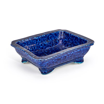 Lot 577 - A CHINESE BLUE-GLAZED PORCELAIN RECTANGULAR DISH
