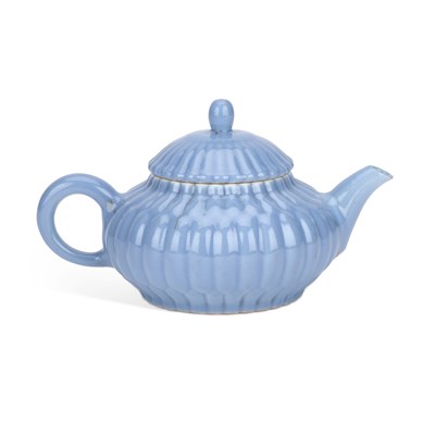 Lot 642 - A CHINESE PALE BLUE-GLAZED TEAPOT AND COVER