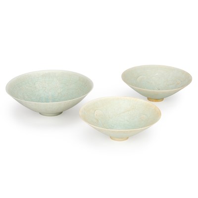 Lot 639 - THREE CHINESE CELADON BOWLS