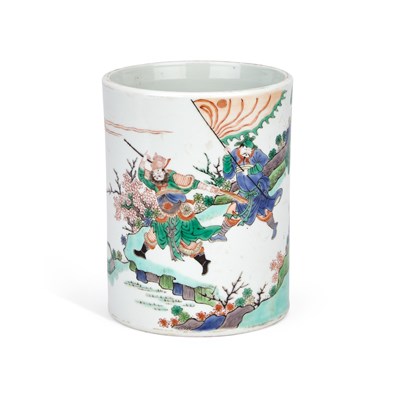 Lot 545 - A CHINESE FAMILLE VERTE PORCELAIN BRUSH POT