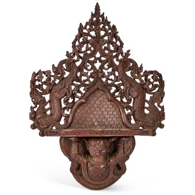Lot 683 - AN ANGLO-BURMESE CARVED WOOD WALL BRACKET