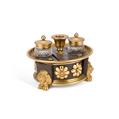 Lot 115 - A REGENCY GILT AND PATINATED BRONZE INKSTAND