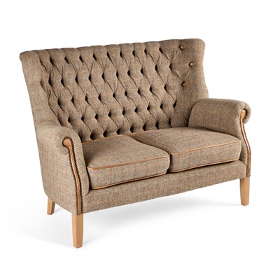 Lot 1192 - A HARRIS TWEED UPHOLSTERED TWO-SEATER SOFA