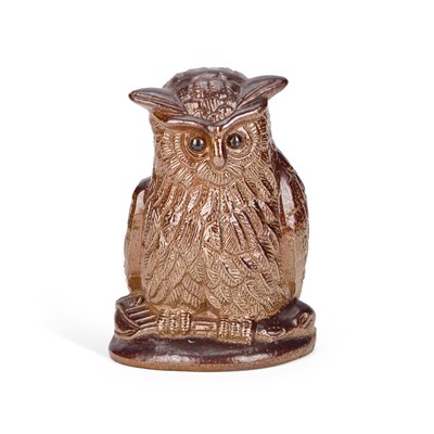 Lot 84 - A VICTORIAN BROWN-GLAZED POTTERY MODEL OF AN OWL