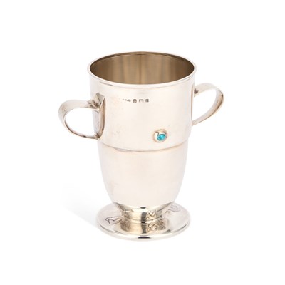 Lot 338 - AN ARTS AND CRAFTS SILVER TWO-HANDLED VASE