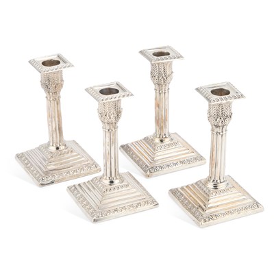 Lot 458 - A MATCHED SET OF FOUR VICTORIAN SILVER CANDLESTICKS
