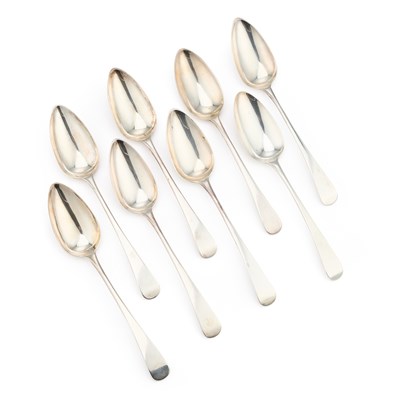 Lot 502 - A SET OF SIX SILVER GEORGE III SILVER SERVING SPOONS