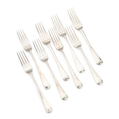 Lot 484 - A SET OF SIX GEORGE III SILVER DESSERT FORKS